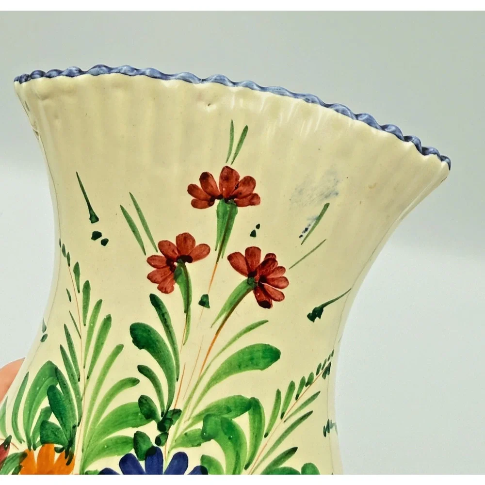 Vintage Deruta Hand Painted Art Pottery Vase Italy Corset Trumpet Flared Florals